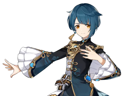 4K Ultra HD PC desktop wallpaper featuring Xingqiu from the video game Genshin Impact in detailed, ornate attire with a confident pose.