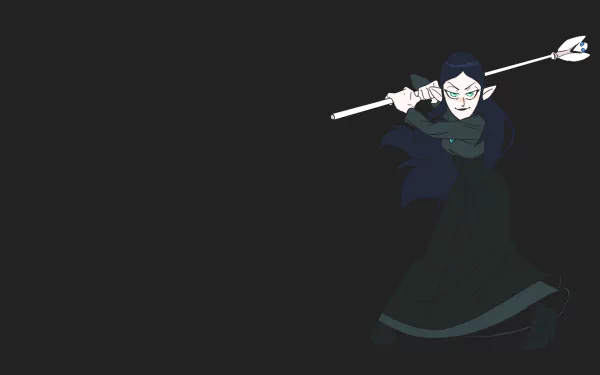 HD PC desktop wallpaper of Lilith Clawthorne from the TV show The Owl House: dark figure in a flowing gown, staff raised against a black background.