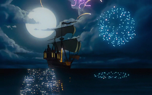 moon The Little Mermaid sea fireworks ship movie The Little Mermaid (1989) HD Desktop Wallpaper | Background Image