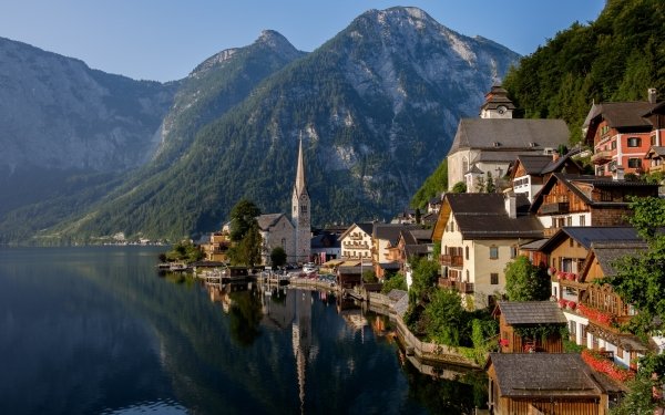 Man Made Hallstatt Towns Austria Mountain Lake Alps HD Wallpaper | Background Image