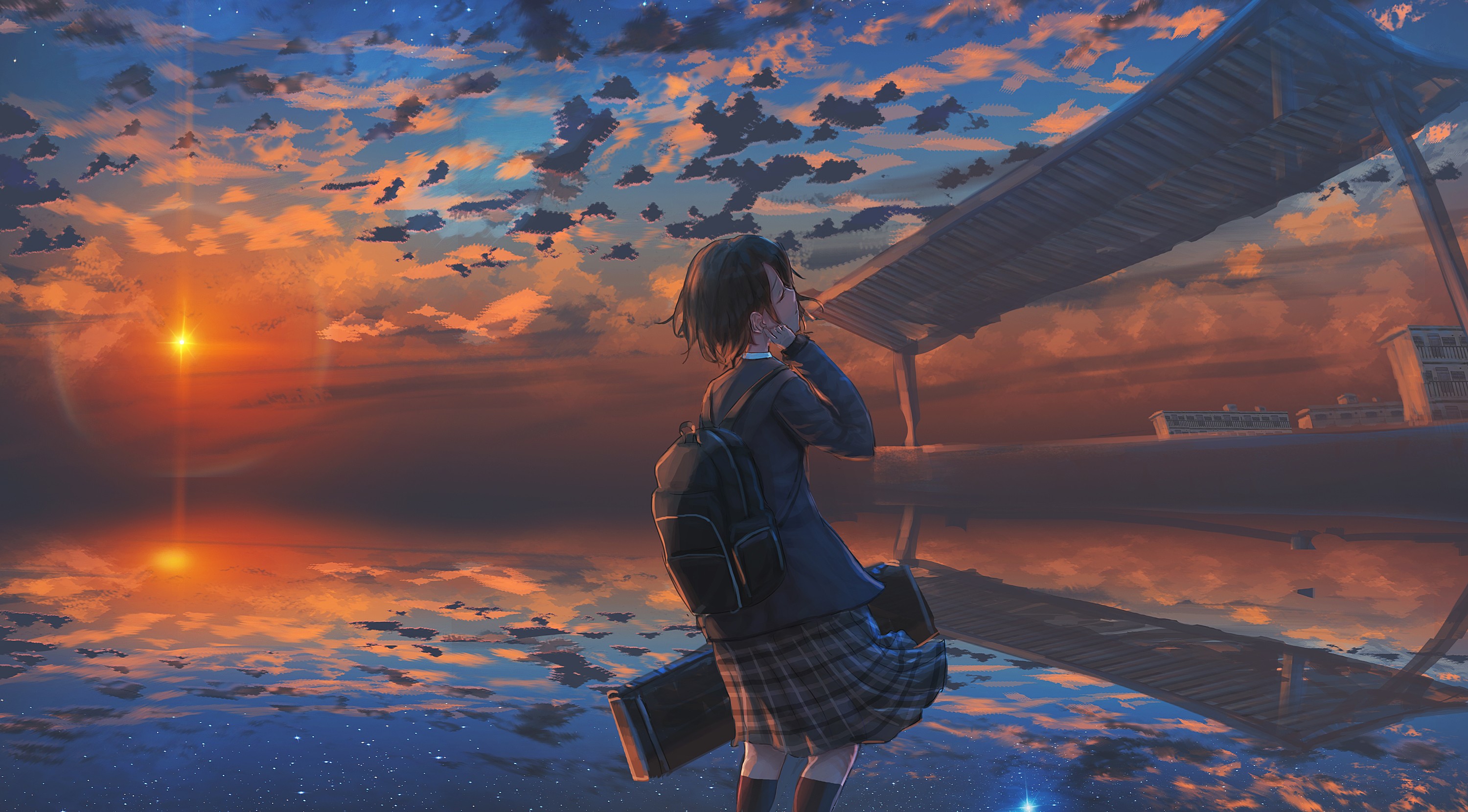 Download Cloud Sky Sunset Anime Girl Anime Girl Hd Wallpaper