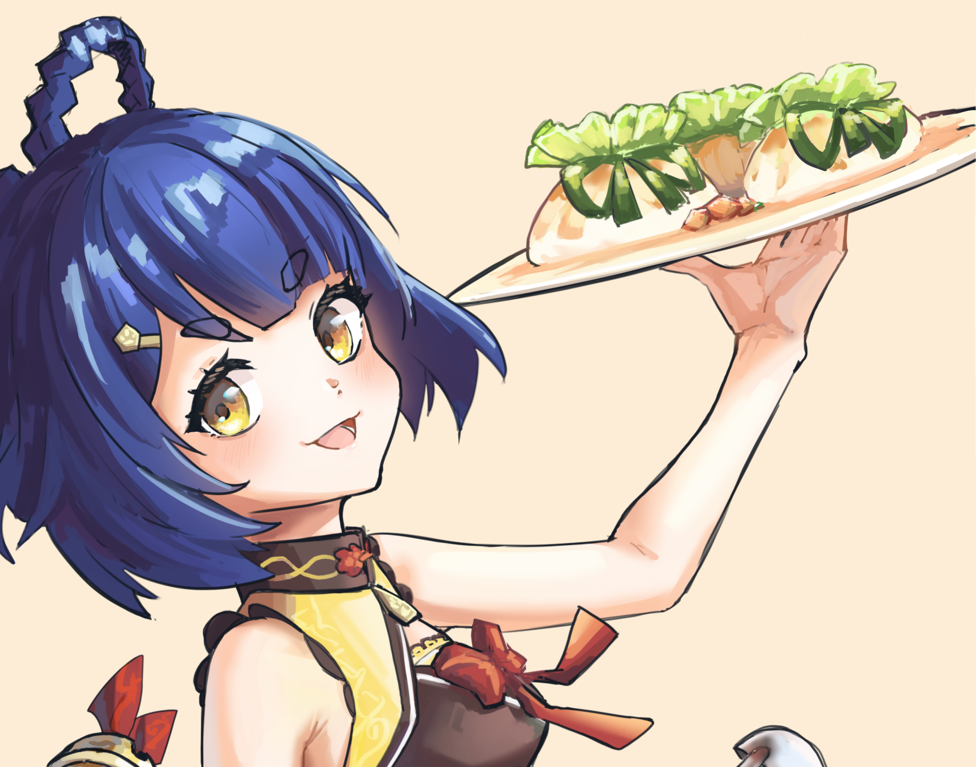 Download Short Hair Blue Hair Yellow Eyes Xiangling (Genshin Impact) Video Game Genshin Impact HD Wallpaper by ラジオNEET