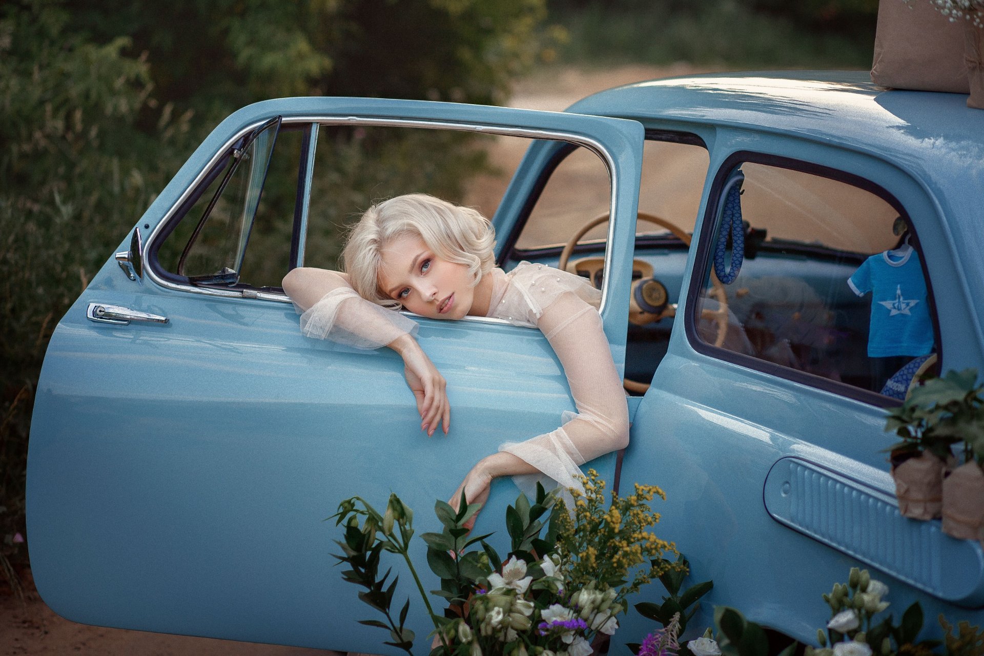 Download Blonde Flower Car Woman Alice Tarasenko HD Wallpaper by Nastasya Parshina