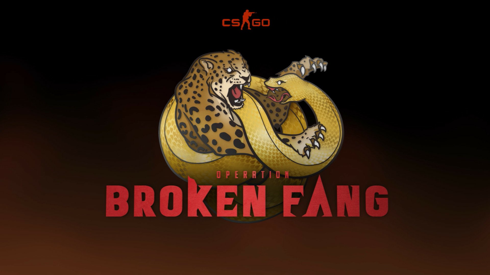 HD wallpaper for Counter-Strike: Global Offensive featuring a fierce leopard and snake with Broken Fang text.