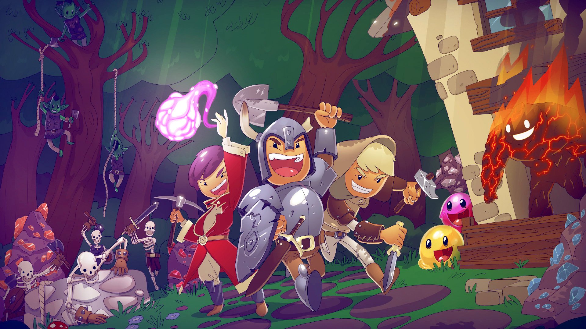 HD desktop wallpaper featuring animated Tinkertown characters ready for adventure in a vibrant, fantasy setting.