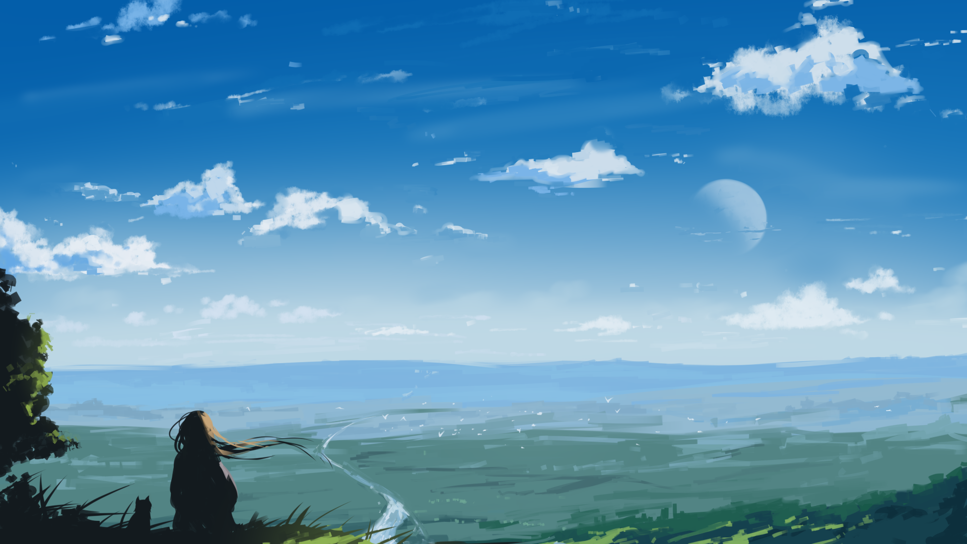 Download Cat Sky Anime Landscape Anime Landscape HD Wallpaper by arttssam