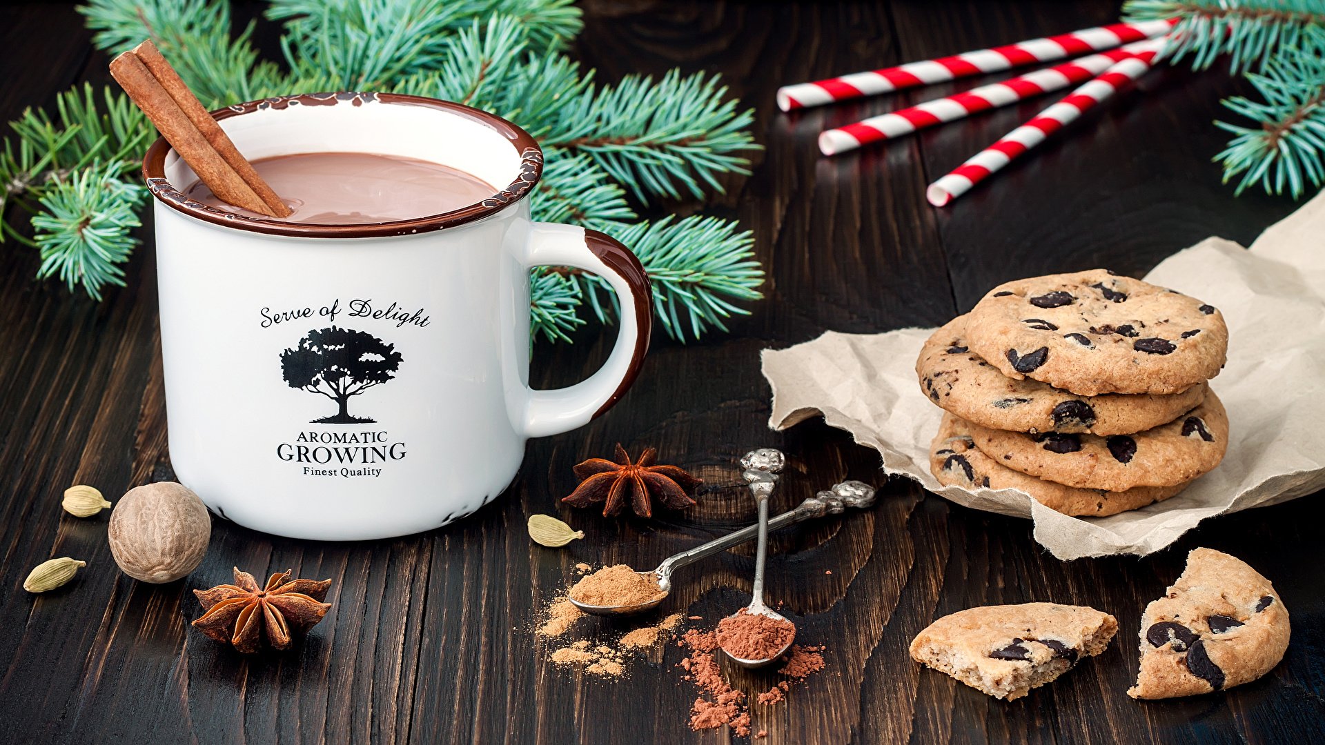 1920x1080 Christmas Hot Chocolate and Chocolate Chip Cookies Wallpaper Back...