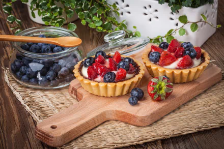 still life tartlet strawberry blueberry berry food dessert HD Desktop Wallpaper | Background Image