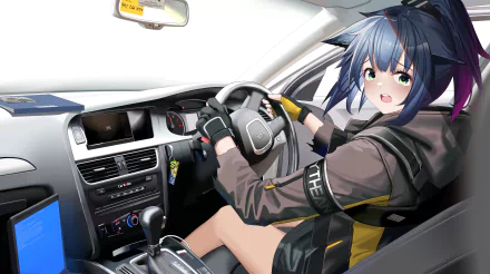 hoodie green eyes blue hair animal ears Jessica (Arknights) video game Arknights HD Desktop Wallpaper | Background Image