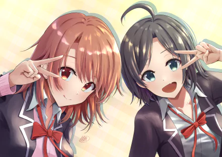 school uniform short hair blue eyes black hair brown eyes brown hair Komachi Hikigaya Iroha Isshiki My Teen Romantic Comedy SNAFU Anime HD Desktop Wallpaper | Background Image