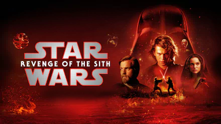 4K Ultra HD PC desktop wallpaper featuring Star Wars Episode III: Revenge of the Sith with key characters and intense fiery red tones from the iconic movie.