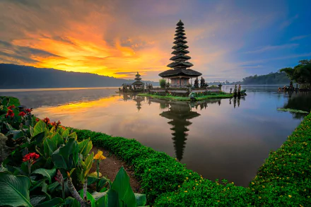 temple Bali Indonesia nature sunset water religious Pura Ulun Danu Bratan HD Desktop Wallpaper | Background Image
