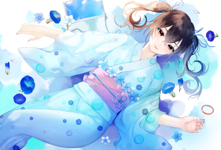 yukata japanese clothes brown hair Anime The iDOLM@STER Cinderella Girls HD Desktop Wallpaper | Background Image