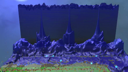 HD wallpaper of Creeper World 4 featuring a landscape with blue spiky structures towering over a battlefield.