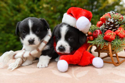 santa hat sled Christmas baby animal dog Animal puppy HD Desktop Wallpaper | Background Image