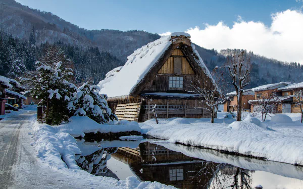 Japan house mountain snow winter man made village Japan House HD Desktop Wallpaper | Background Image