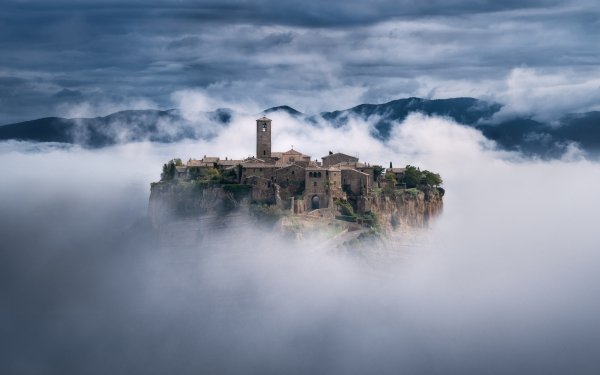 Man Made Town Towns Cloud Italy Fortress Civita di Bagnoregio HD Wallpaper | Background Image