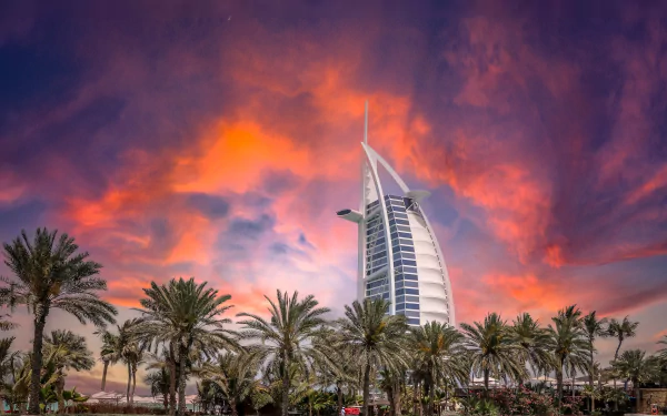 architecture Dubai skyscraper palm tree sunset sky United Arab Emirates man made Burj Al Arab HD Desktop Wallpaper | Background Image