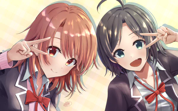 school uniform short hair blue eyes black hair brown eyes brown hair Komachi Hikigaya Iroha Isshiki My Youth Romantic Comedy Is Wrong As I Expected Anime My Teen Romantic Comedy SNAFU HD Desktop Wallpaper | Background Image