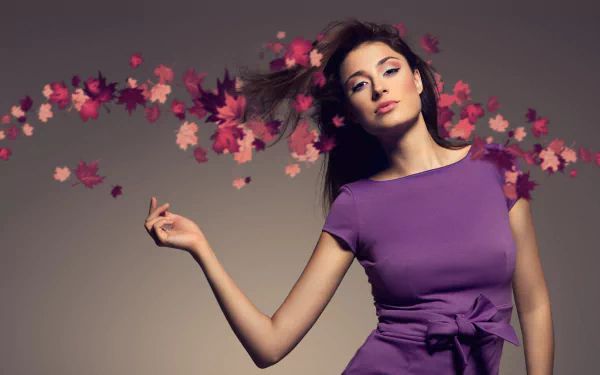 purple dress brunette woman model HD Desktop Wallpaper | Background Image