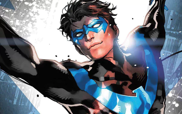 4K Ultra HD PC Desktop Wallpaper featuring Dick Grayson as Nightwing from DC Comics in dynamic comic art style.