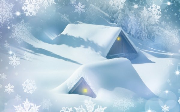 Artistic Winter Snow Snowflake House Drawing HD Wallpaper | Background Image