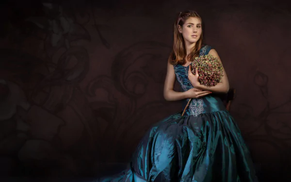 redhead blue dress woman model HD Desktop Wallpaper | Background Image