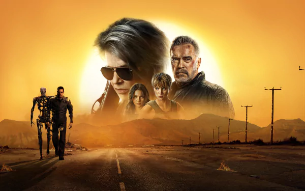 Mackenzie Davis Linda Hamilton Arnold Schwarzenegger Sarah Connor Terminator movie Terminator: Dark Fate HD Desktop Wallpaper | Background Image