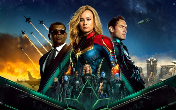 Movie Captain Marvel Jude Law Brie Larson Samuel L. Jackson HD Wallpaper | Background Image