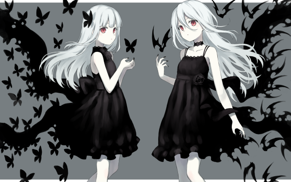 Anime Girl Butterfly Dress Long Hair Red Eyes White Hair HD Wallpaper | Background Image