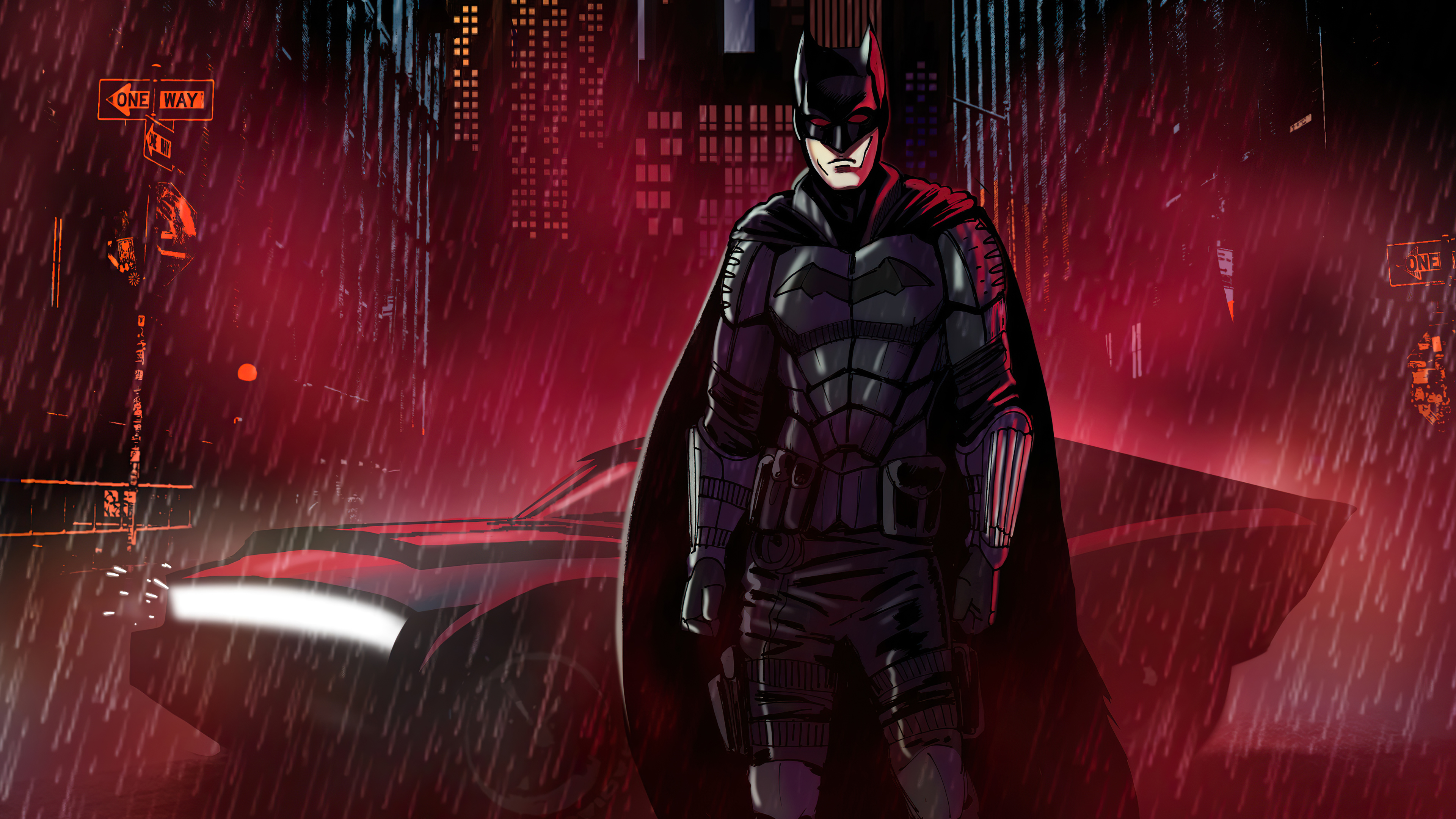 Batman Wallpaper 4K, Cyberpunk, Batmobile, Neon