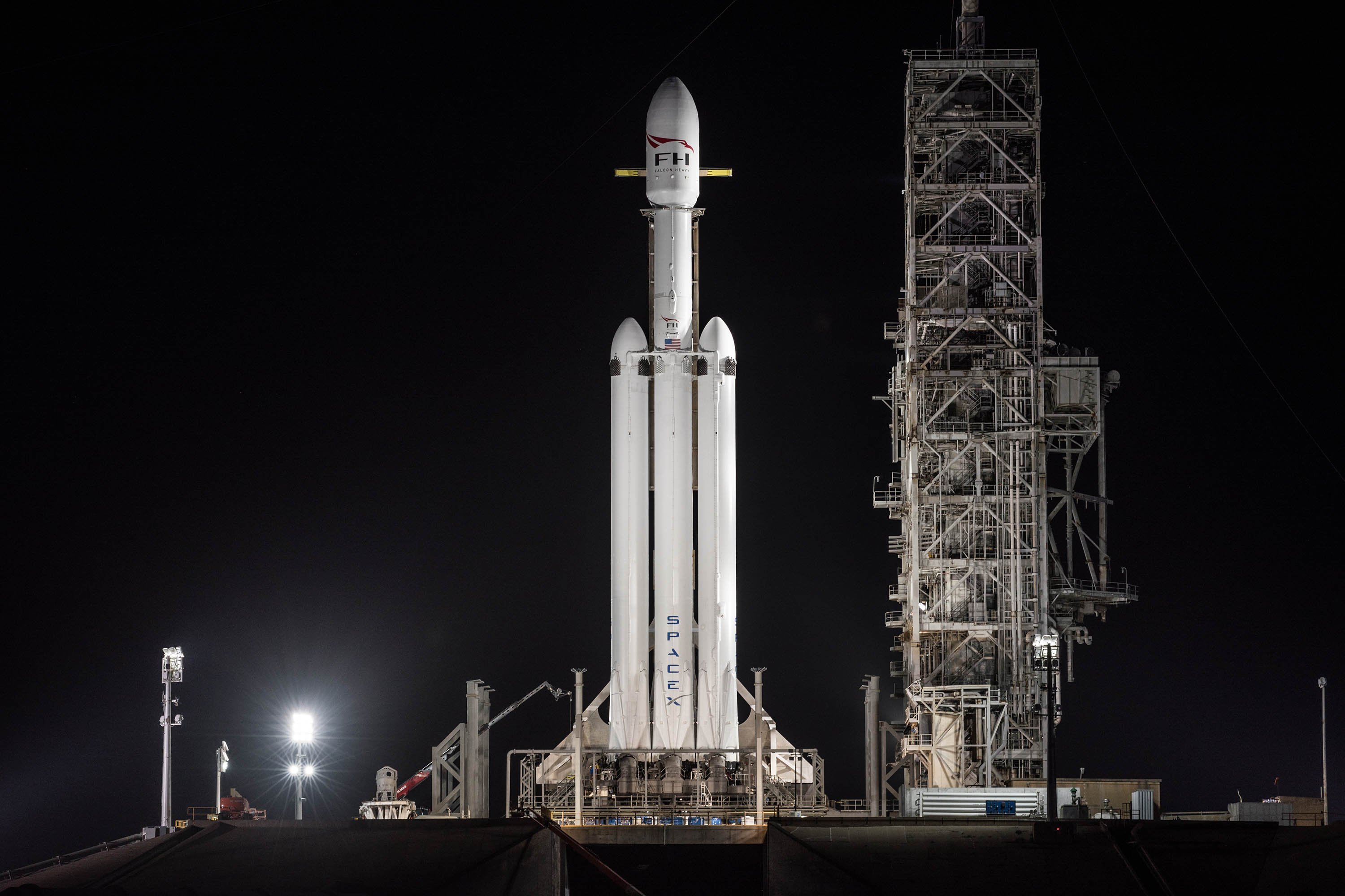 Falcon Heavy Launchpad Nighttime Wallpaper – SpaceX HD Background