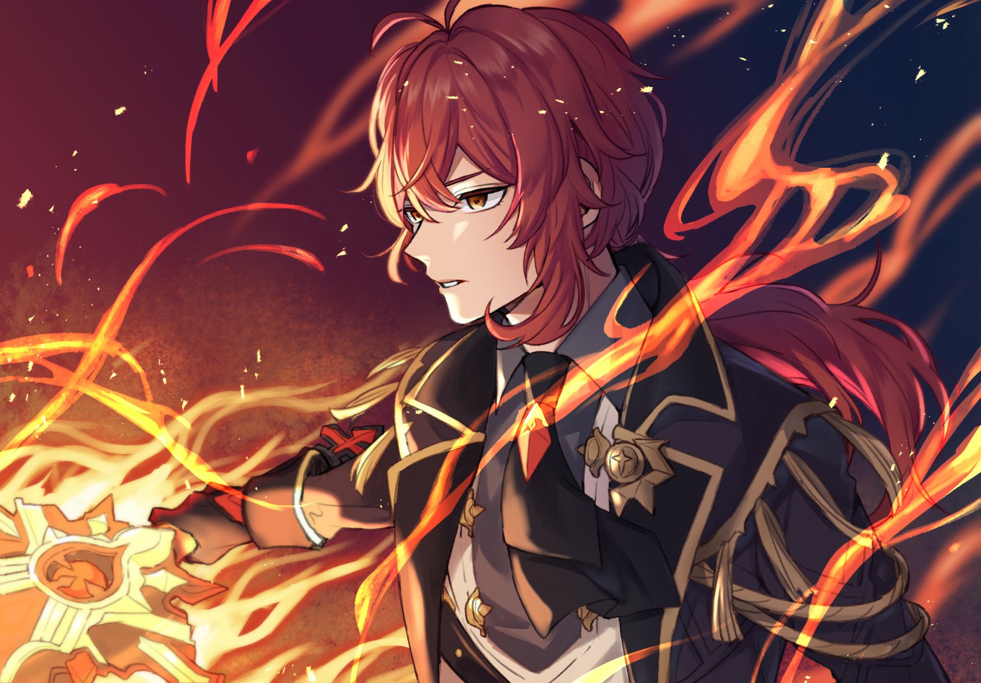 Download Diluc (Genshin Impact) Video Game Genshin Impact HD Wallpaper by スガハル