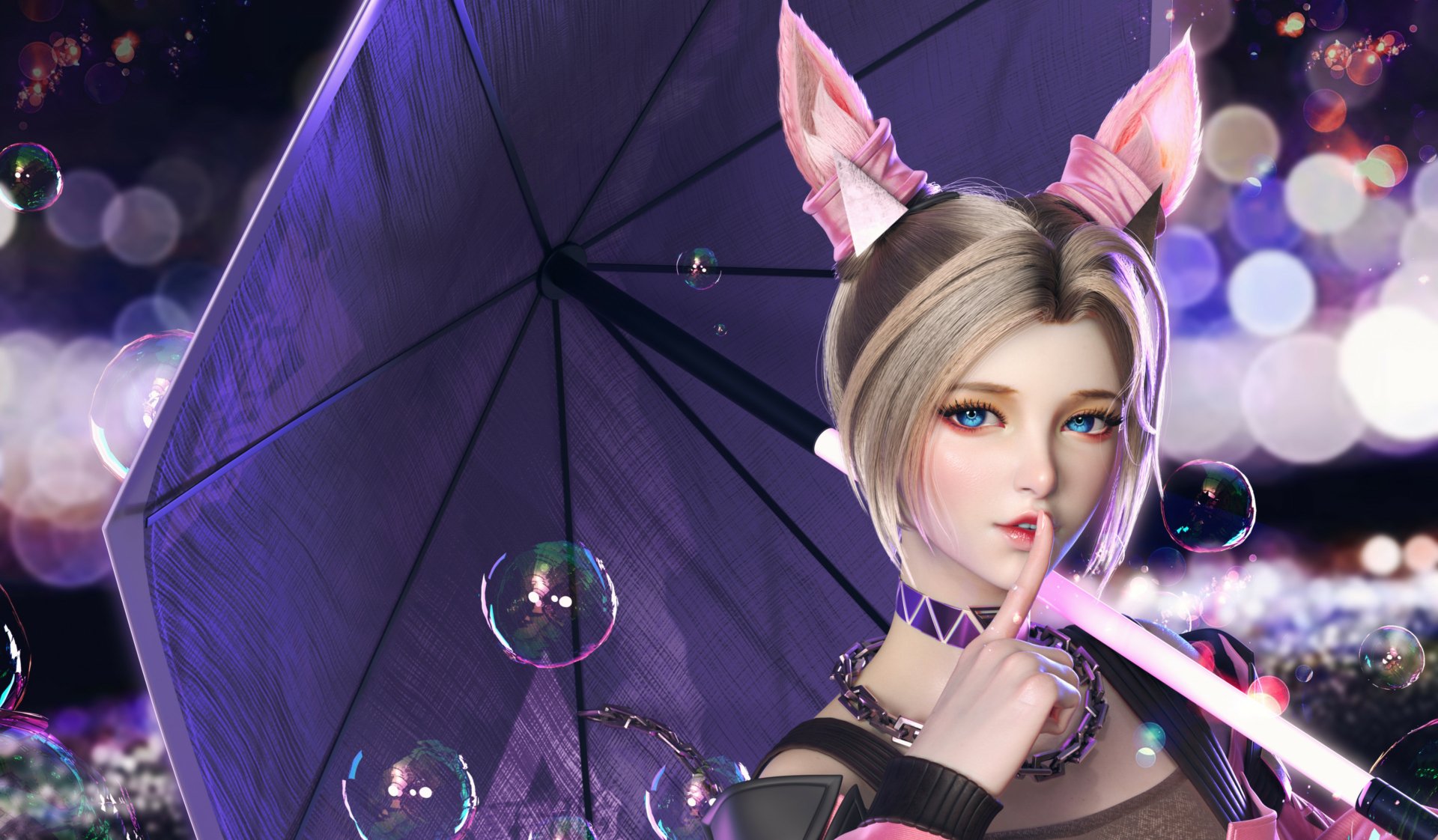 Download Blonde Bubble Umbrella Fantasy Woman 4k Ultra HD Wallpaper by Yihao REN