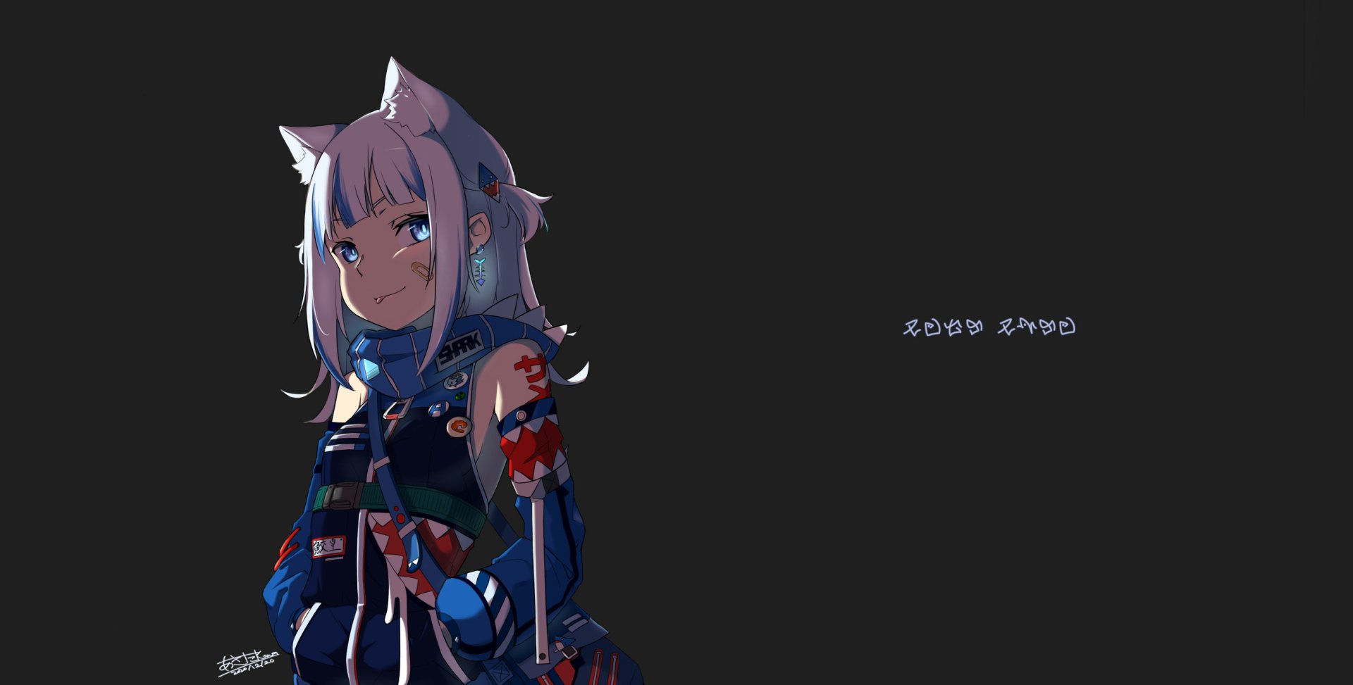A vibrant HD desktop wallpaper featuring Gawr Gura, an anime character and virtual YouTuber, showcasing her distinctive style against a dark background.