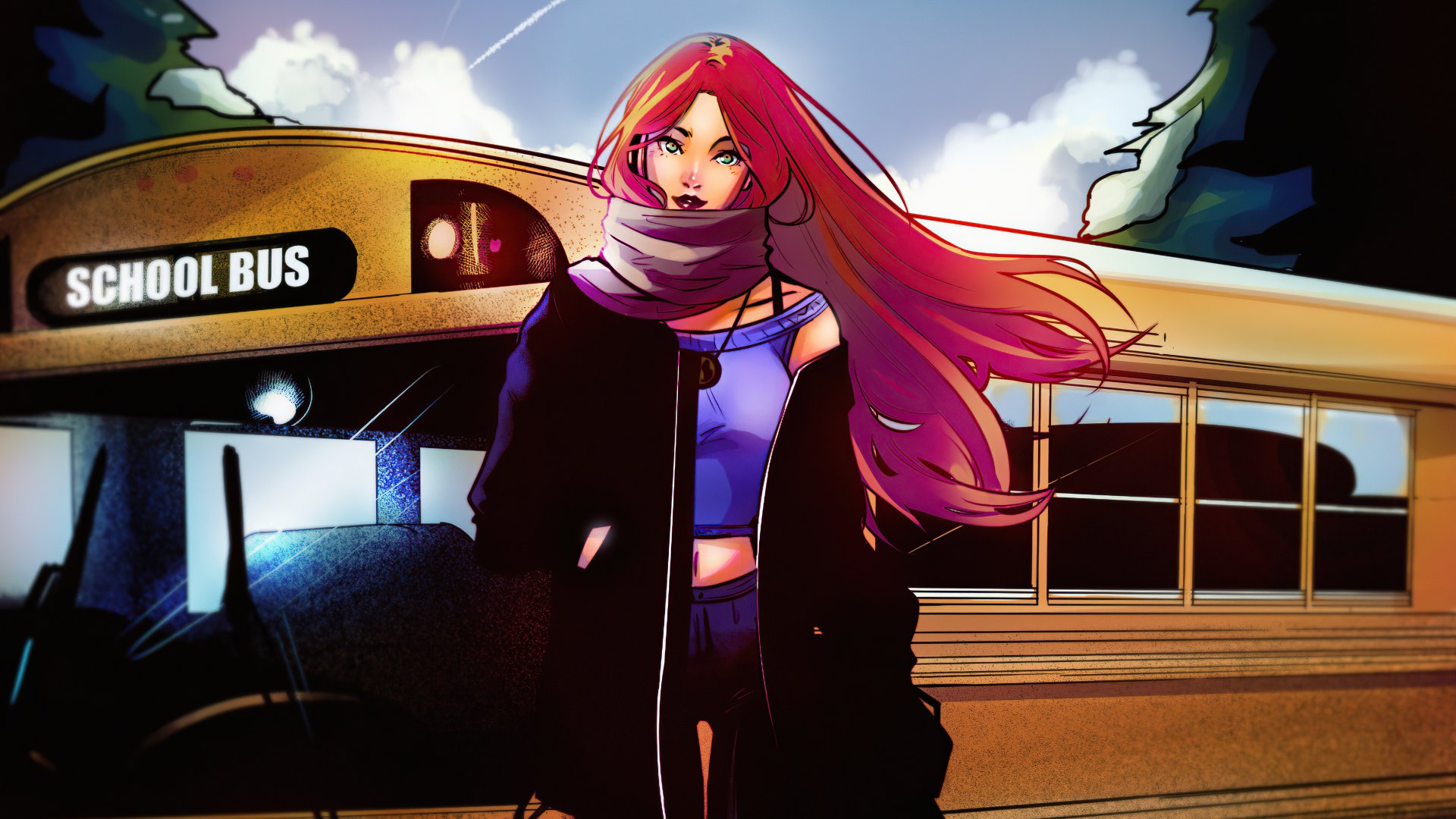 Download School Bus DC Comics Starfire (DC Comics) Comic 4k Ultra HD Wallpaper by oliuss