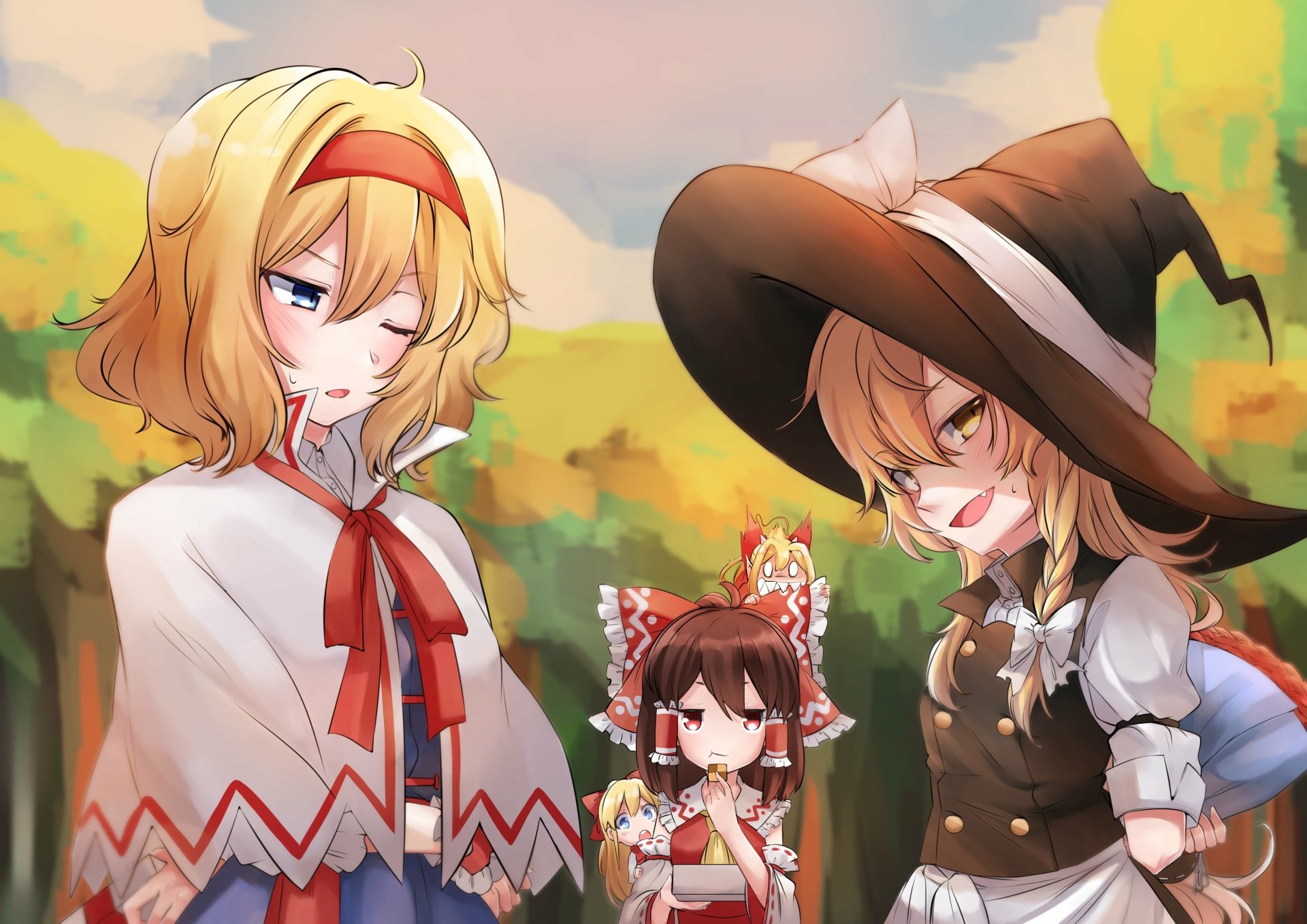 Download Shanghai Doll Reimu Hakurei Marisa Kirisame Alice Margatroid Anime Touhou 4k Ultra HD Wallpaper by ばか☆黒龍