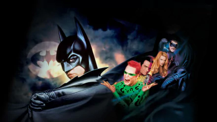 Dr. Chase Meridian Robin (DC Comics) Riddler (DC Comics) Two-Face Nicole Kidman Chris O'Donnell Tommy Lee Jones Jim Carrey Val Kilmer movie batman forever HD Desktop Wallpaper | Background Image