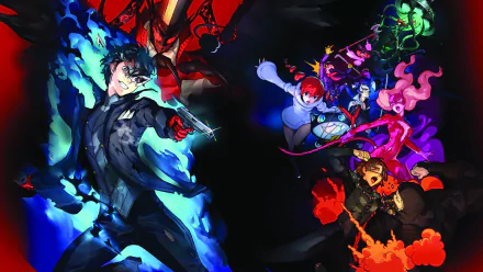 HD wallpaper featuring dynamic artwork from Persona 5 Strikers with vivid colors and characters in action.