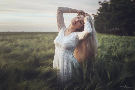 field long hair white dress blonde model woman mood HD Desktop Wallpaper | Background Image