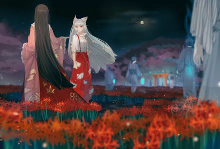 Kaguya Houraisan Fujiwara no Mokou Anime Touhou HD Desktop Wallpaper | Background Image