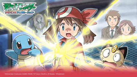 Meowth (Pokémon) Squirtle (Pokémon) May (Pokémon) Anime Pokémon HD Desktop Wallpaper | Background Image