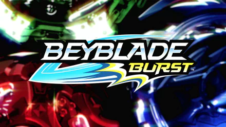 HD wallpaper featuring the dynamic Beyblade Burst logo with vivid colors and spinning tops in the background.