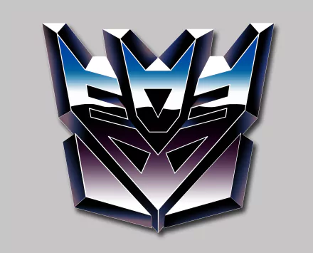 HD Transformers-themed desktop wallpaper featuring the iconic Decepticon symbol with a metallic finish.