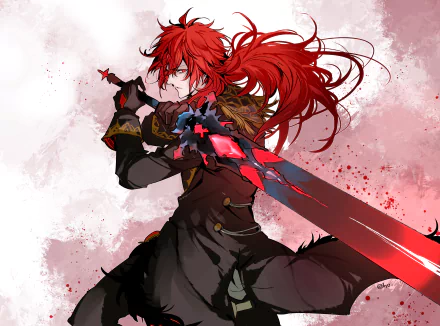 sword red hair red eyes Diluc (Genshin Impact) video game Genshin Impact HD Desktop Wallpaper | Background Image