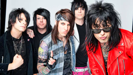 HD desktop wallpaper of the band Falling In Reverse, featuring members in a confident pose against a white background.