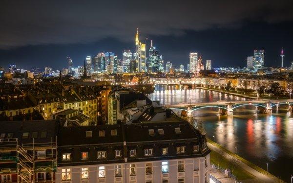 Man Made Frankfurt Cities Germany Bridge Light River Night City HD Wallpaper | Background Image