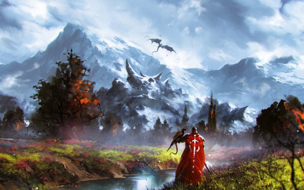 Fantasy Warrior Landscape Dragon HD Wallpaper | Background Image