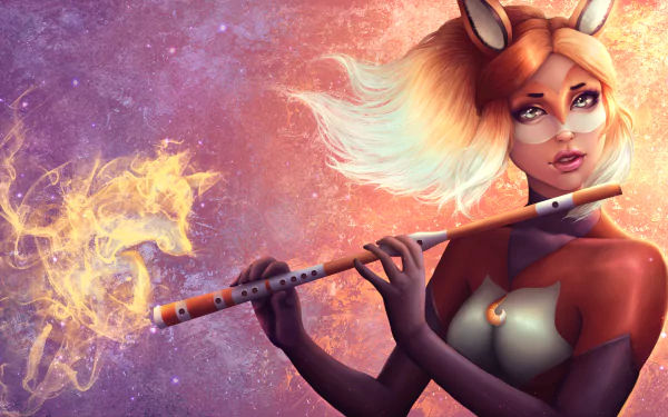 HD PC desktop wallpaper featuring Rena Rouge from the TV show Miraculous Ladybug, playing a glowing flute against a cosmic background.