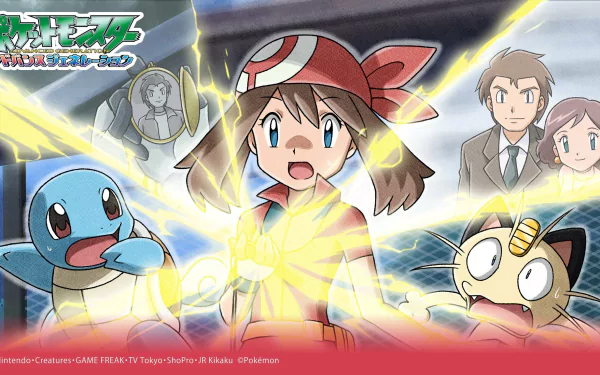 Meowth (Pokémon) Squirtle (Pokémon) May (Pokémon) Anime Pokemon HD Desktop Wallpaper | Background Image
